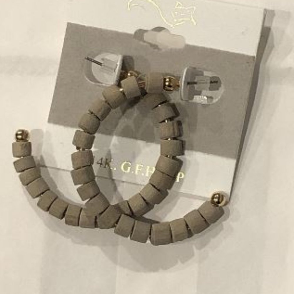 Neutral Wood Beaded Hoops